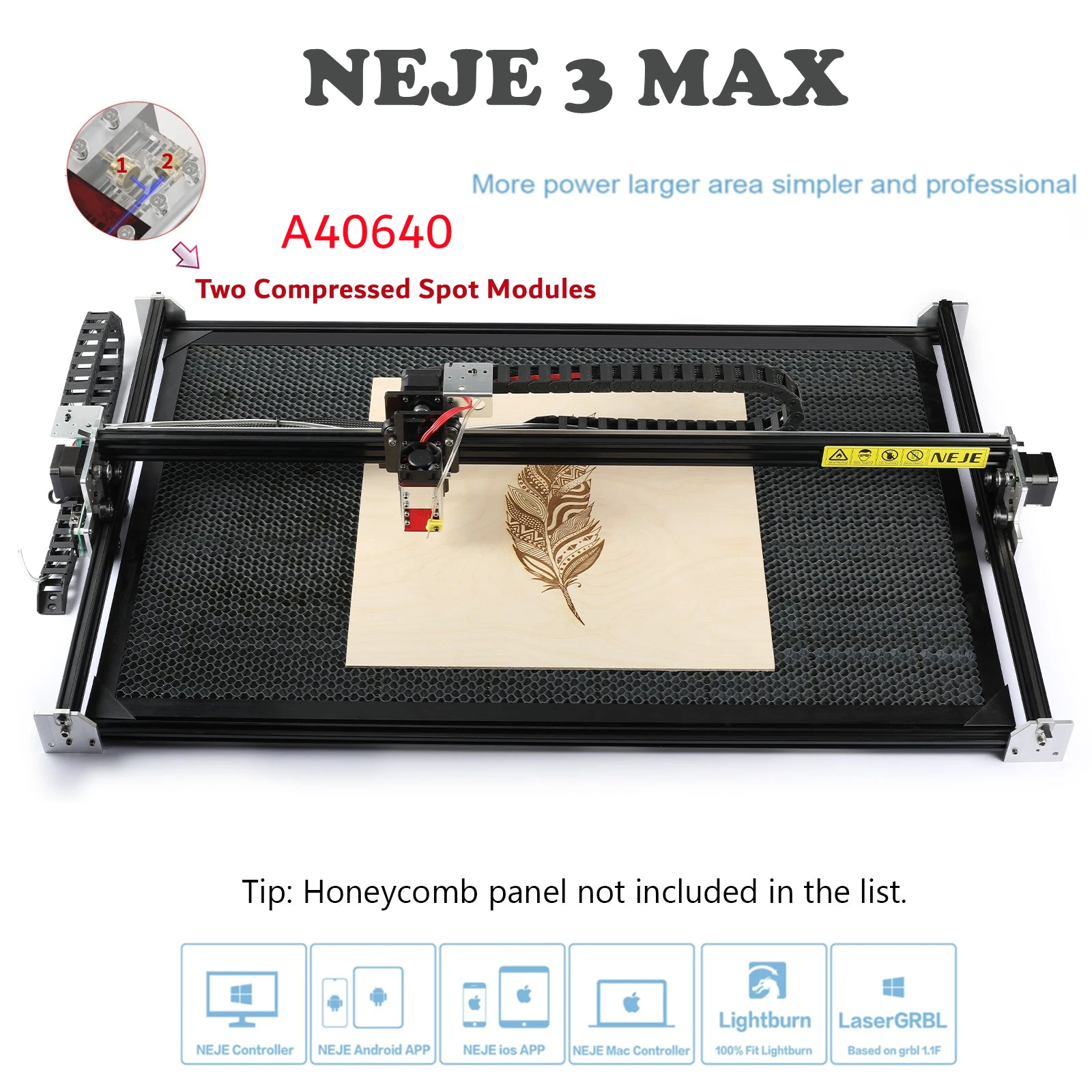 NEJE 3 Max A40640/E40 CNC 80W Laser Wood Engraver Cutting Machine DIY 3D Printer Router Lightburn GRBL Bluetooth Metal Mark Tool