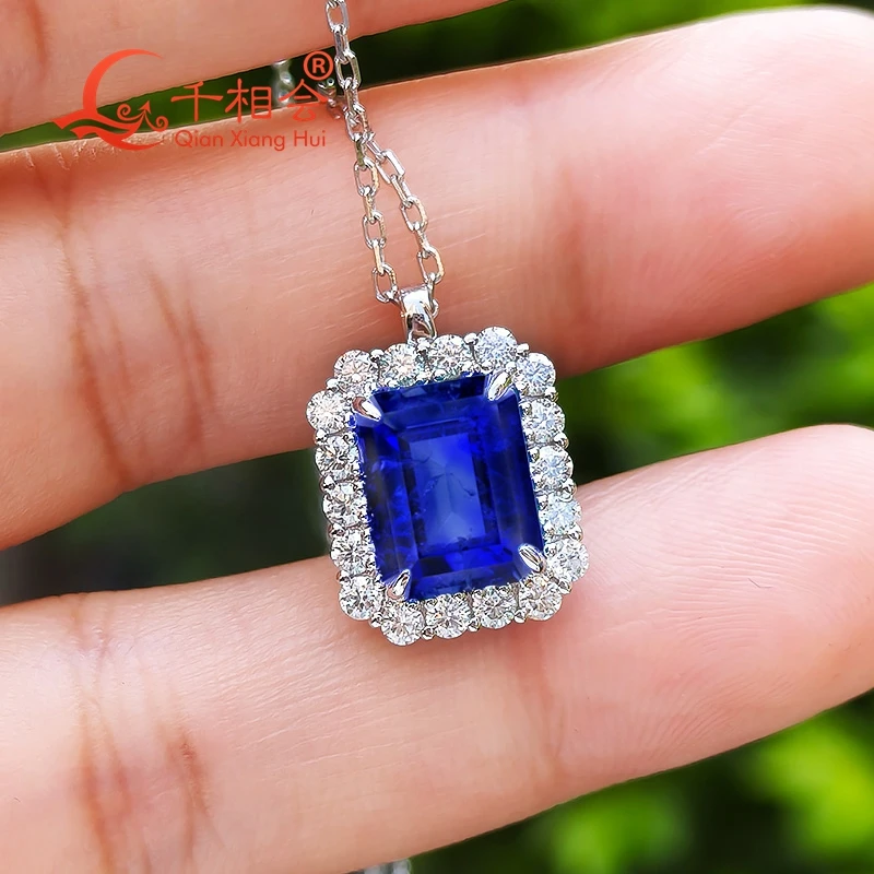 

S925 серебро изумруд 3 карата 7x9 мм королевский синий/курсочный синий лабораторный сапфир с инверляциями муассанит камень ювелирные изделия кулон ожерелье