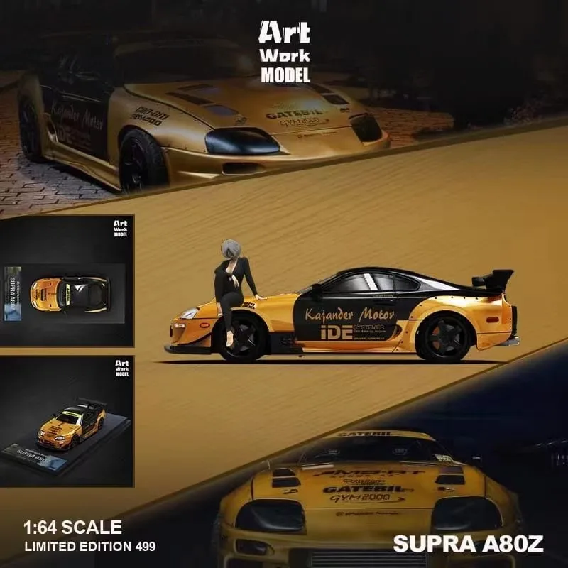 TM In Stock 1:64 Art Work Supra A80 Black Gold Diecast Diorama Car Model Collection Miniature Toys Time Micro