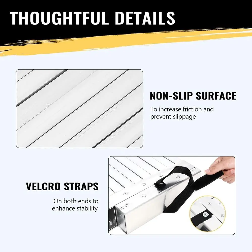 Telescoping Work Platform Plank, 9-15ft, 440 lbs Capacity, with Anti-Slip Platform and Scaffold Ladder Accessory (Silver)