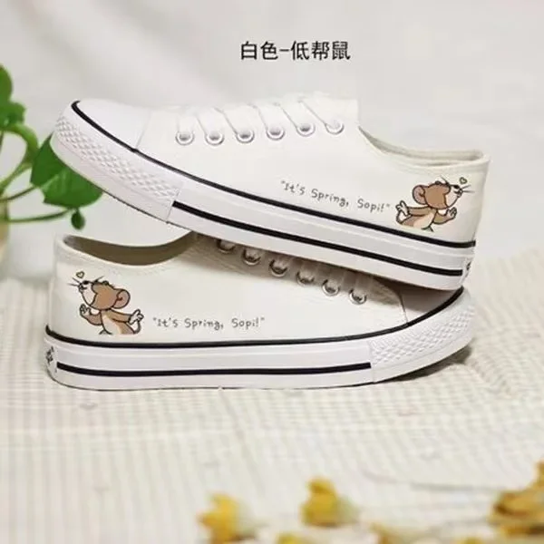 

Tom And Jerry Cat and Mouse Autumn new drop shipping Canvas Shoes plus size white and balck man women Board Shoes For Boys Girls