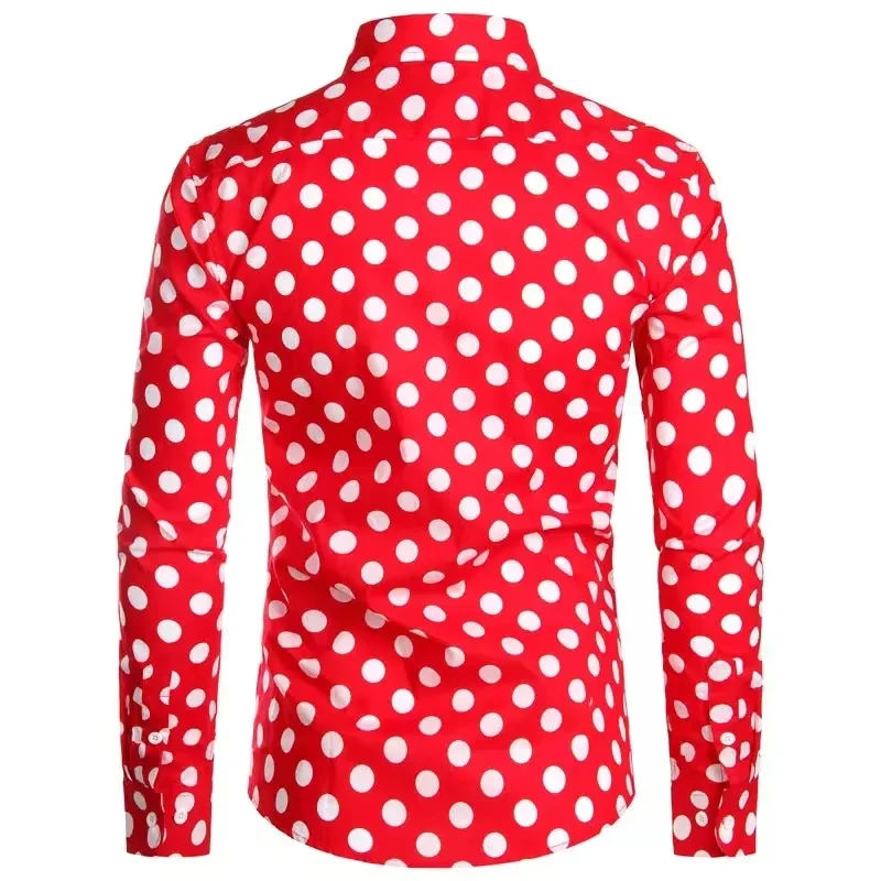 Men\'s Top Button Lapel T-Shirt Polka Dot Black White Fashion Simple Casual Dress Spring Summer High Quality Material Plus Size