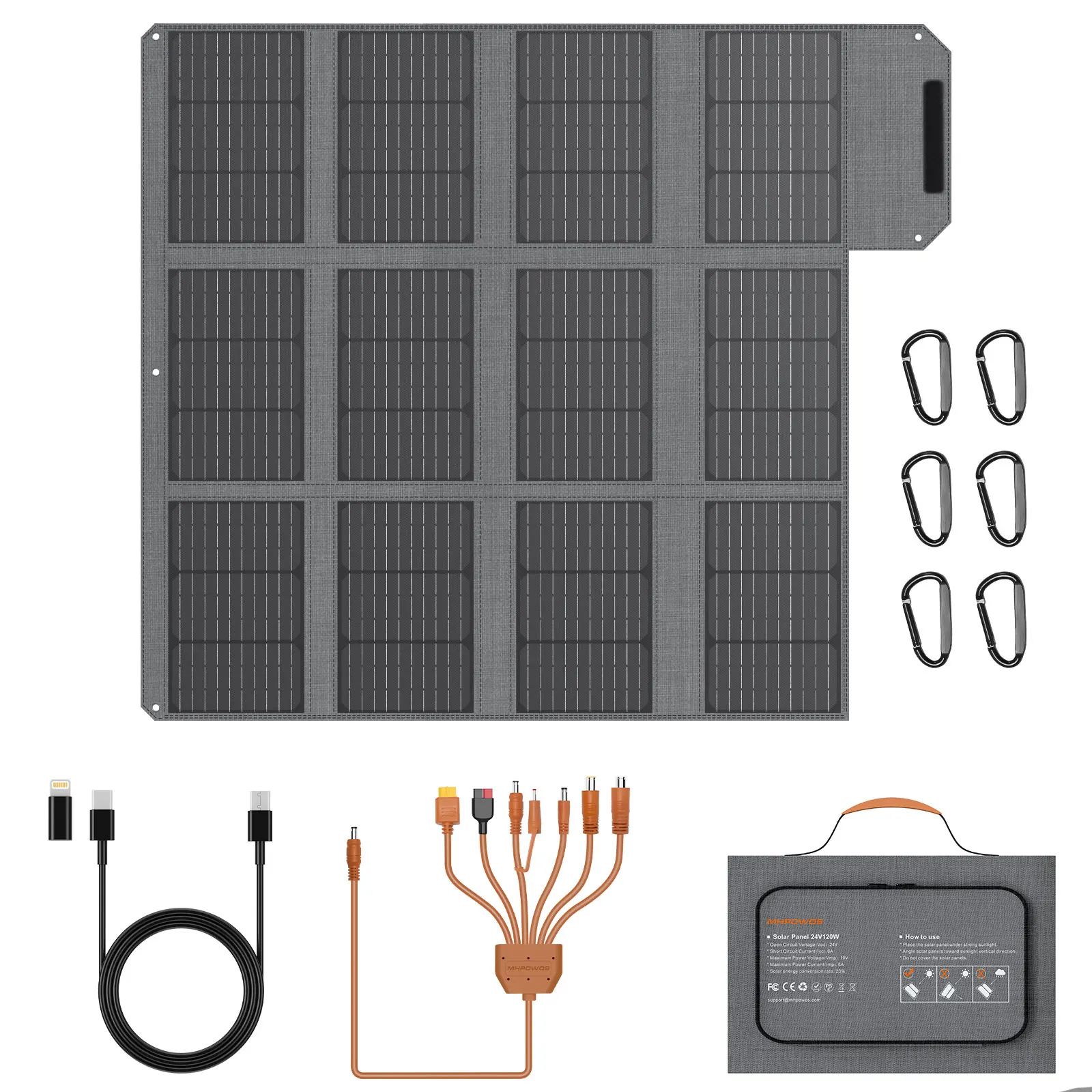 

MHPOWOS Solar Charger 120W Portable Solar Panel with USB A, USB C and DC output for Camping Iphone Powerstation Ipad Hiking