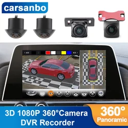 Carsanbo 1080p visão completa 360 graus pássaro 3d câmera carro surround sistema panorâmico revisão circular dvr gravador monitoramento