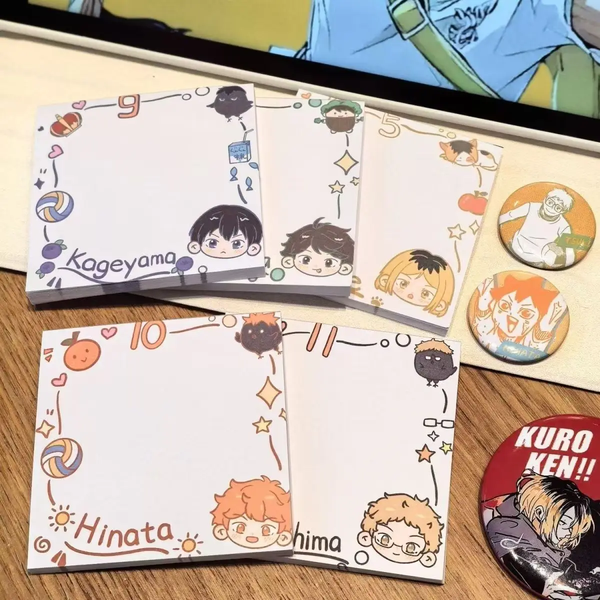 5Pieces Kawaii Anime Memo Pad Cartoon Sticky Notes Pad  Stationery Stickers Gift