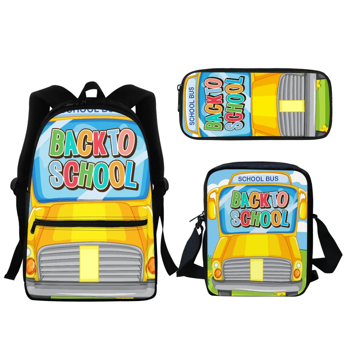 2024 Cartoon School Bus Design Girls School Bag Zipper bambini zaino di grande capacità regalo Lunch Satchel Bag piccola scatola di matite