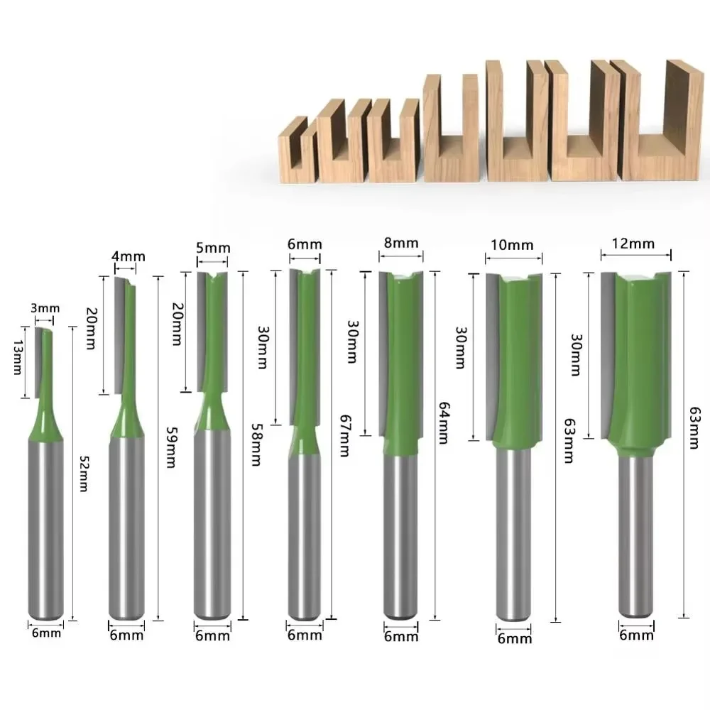 1PC 1/4" 6.35MM 6MM Shank Milling Cutter Wood Carving Shank Single Double Flute Straight Bit Milling Cutter Tungsten Carbide