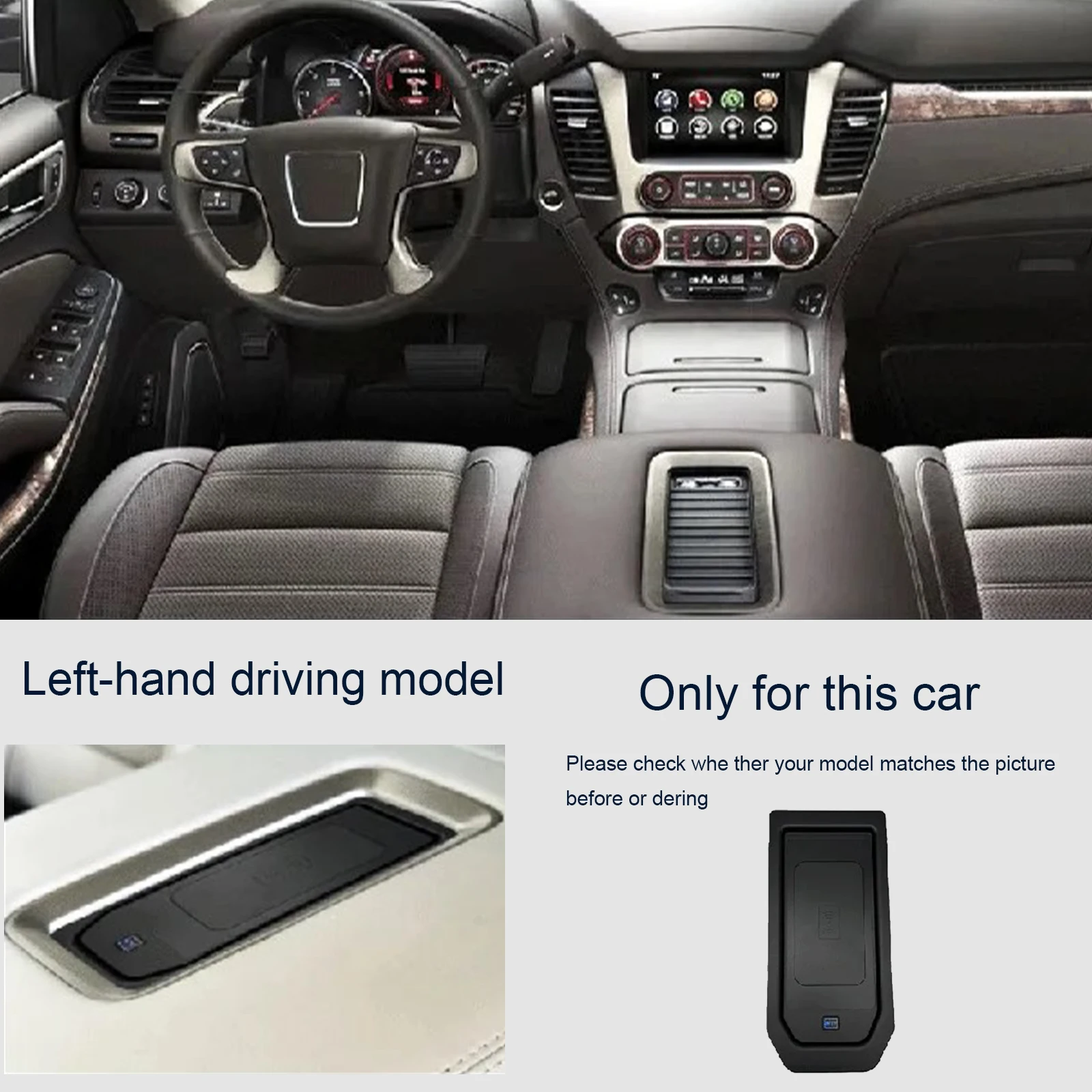 2DIN for GMC Yukon Chevrolet Tahoe Suburban 2014-2021 Car Wireless Mobile Phone Charger Center Console Storage fast plate holder