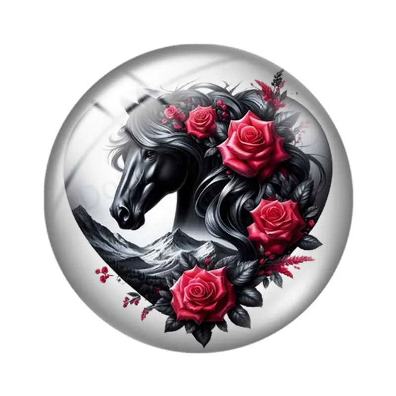 Horses with Roses  10pcs 12mm/18mm/20mm/25mm Round photo glass cabochon demo flat back Making findings