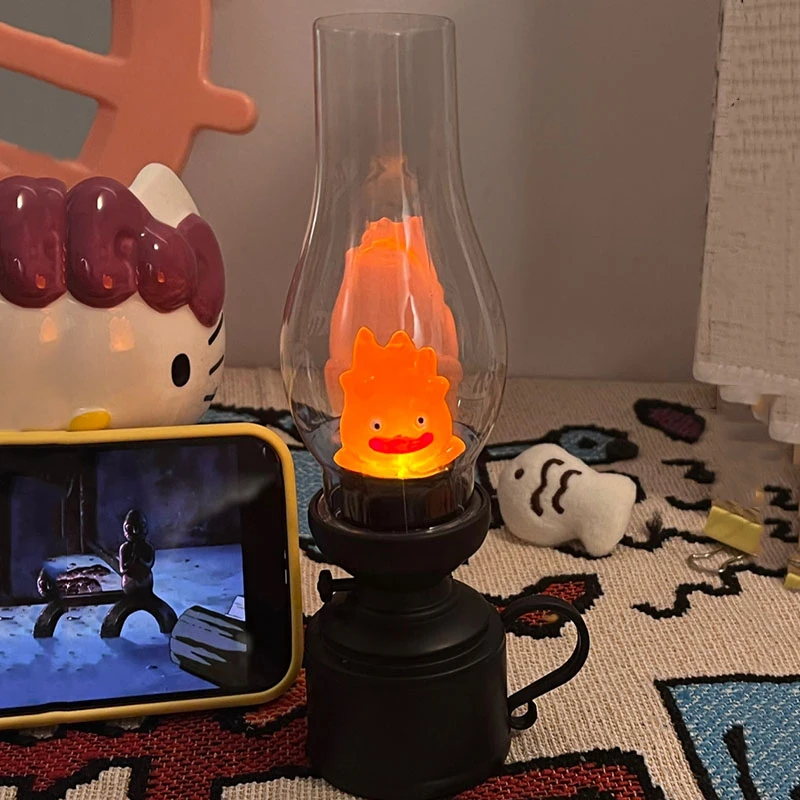 Casifer Vintage Night Light Cartoon Anime Flameless Decorative Lamp Kerosene Candle Light with Button Table Lamp for Bedroom