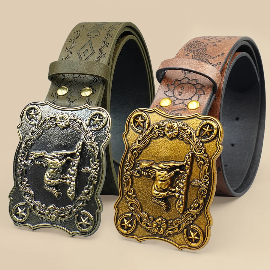 Western Cowboy Style Street Belt - Equestrian Carved Vintage Print Waistband for Daily Wear, Commute & Casual Outfits