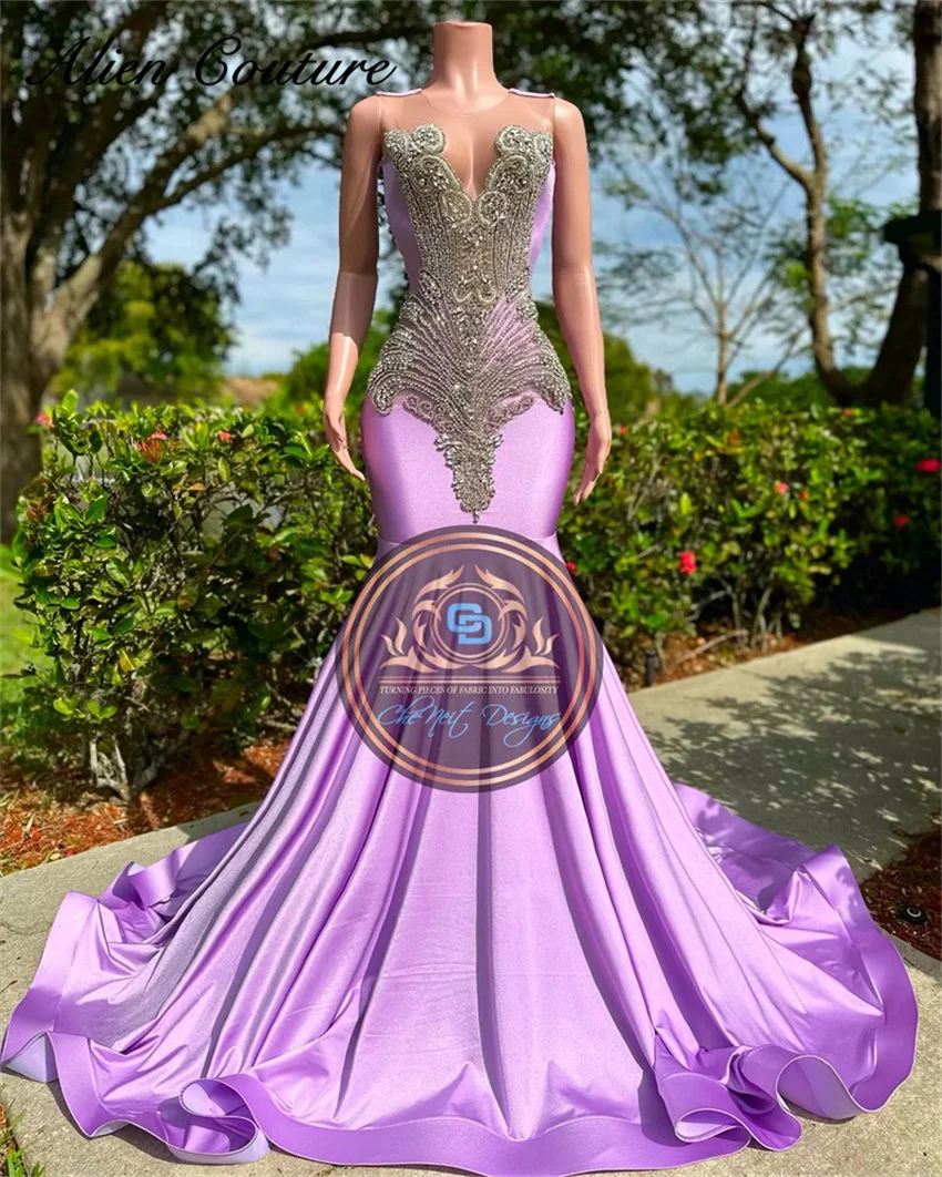 

Glitter Purple Long Prom Dress Silver Rhinestones Beads Diamonds Crystal Sparkly Birthday Party Dress Vestidos De Festa