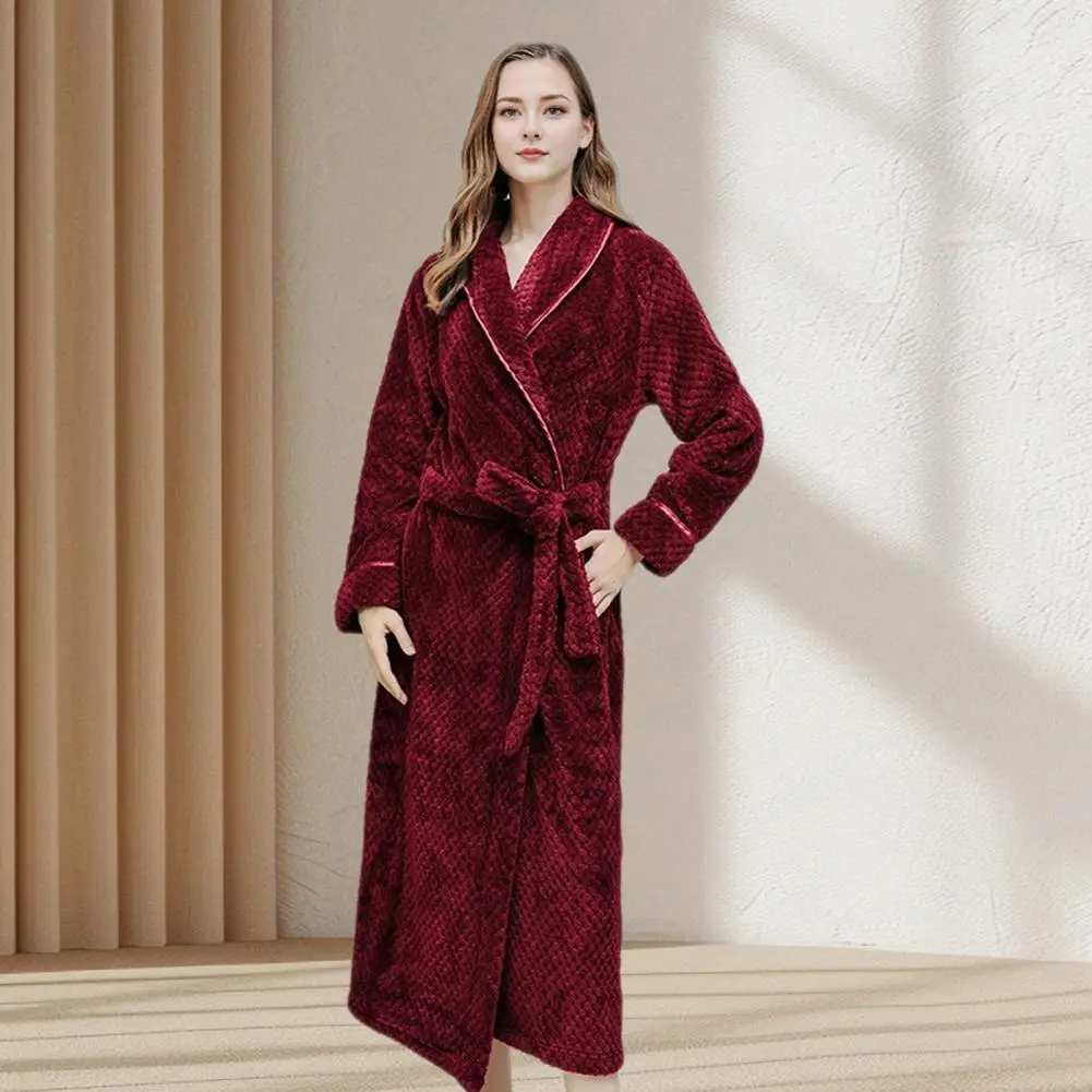 

Зимняя ночная рубашка для пар, толстая Коралловая Флисовая теплая шнуровка с регулируемым поясом, отличное поглощение воды, Женская домашняя одежда, халат для спа, отеля