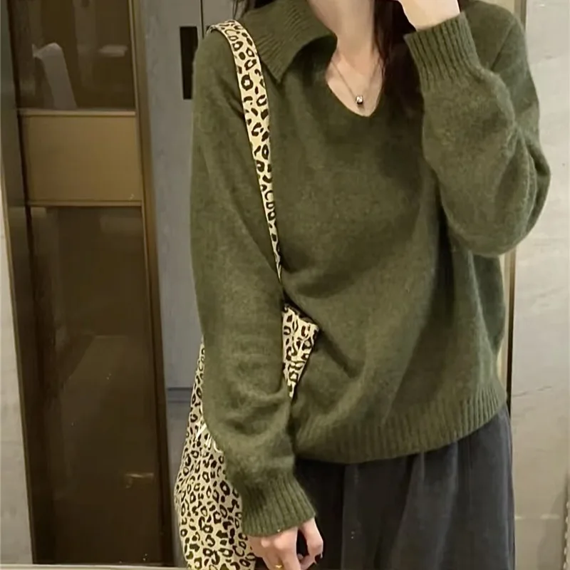 

een Oversized mat Sle Pullover Sweater Women's Autumn Winter New Loose Slimming Knittedwear Comfortable Faion