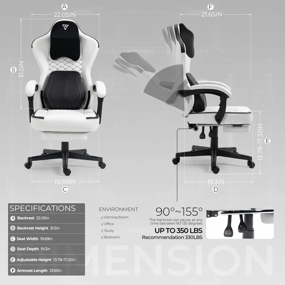 2023 New Computer Gaming Chair with Heated Massage Lumbar Support and Footrest