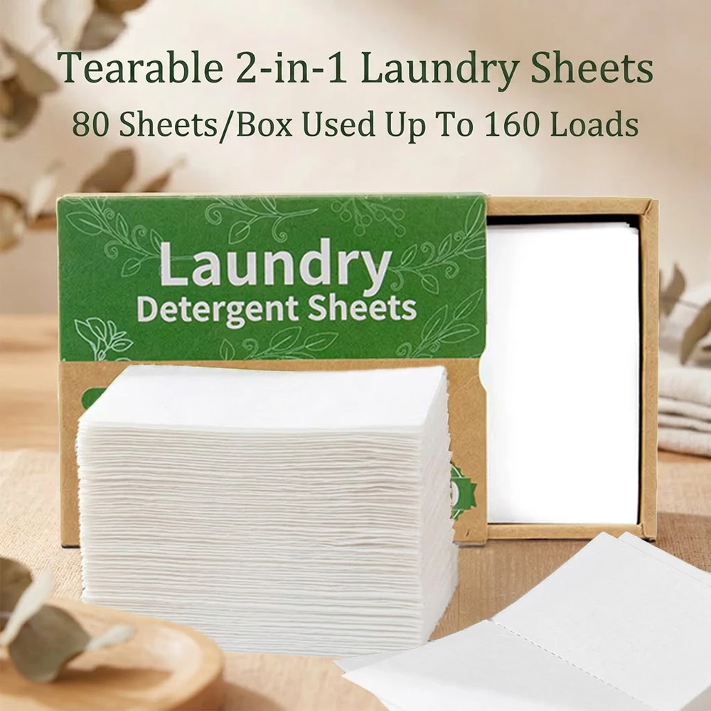 

CASHAREYA Laundry Detergent Sheets Liquid-Free 80 Pcs Tearable 2-in-1 Design Concentrated Travel Laundry Paper Washing Machine