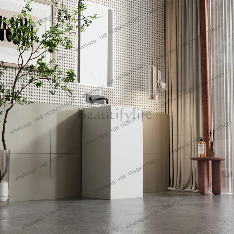 

One-piece square artificial stone wash basin column basin household
