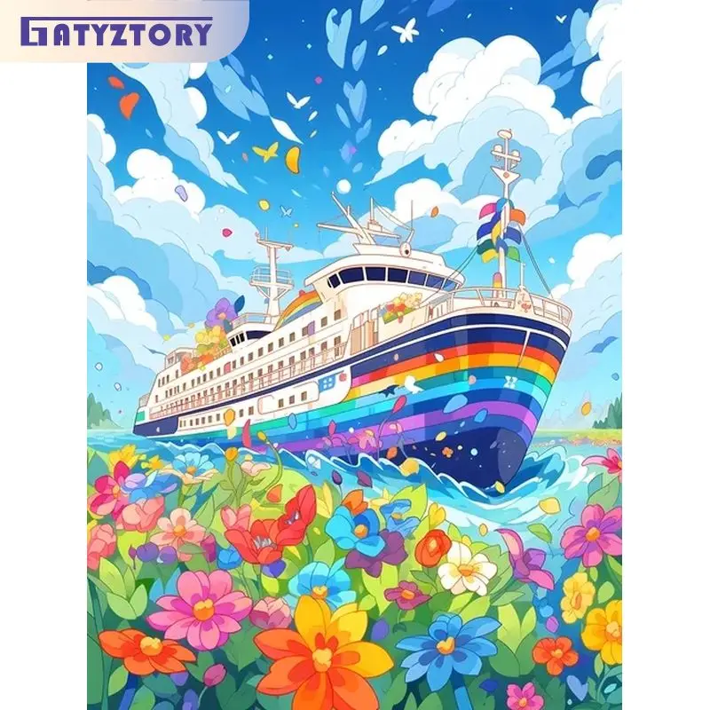 

GATYZTORY Oil Painting By Numbers Diy Crafts Coloring By Number Flowers Ship Number Painting Wall Decors Adults Crafts On Canvas