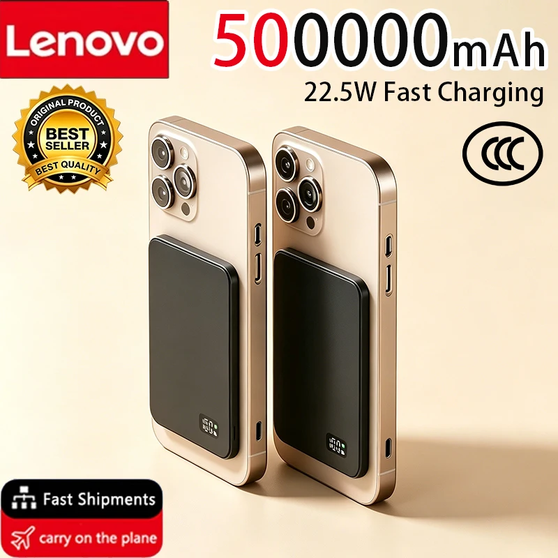 Lenovo 50000mAh Magnetic Wireless Power Bank PD22.5W Fast Charging Magsafe External Battery For iPhone Samsung