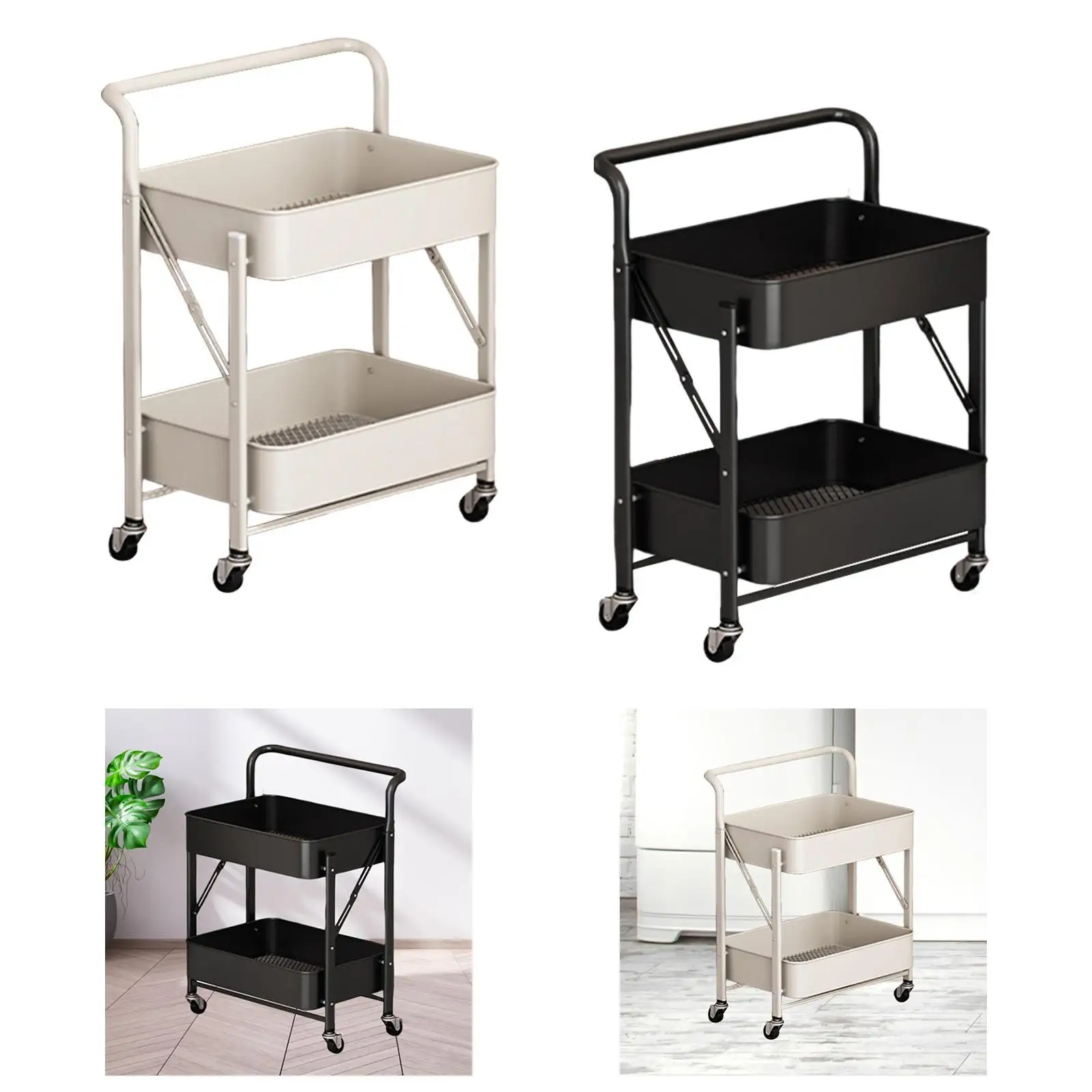 

Rolling Cart with Wheels Utility Cart Folded Multifunctional Heavy Duty Organizer Trolley Mobile Shelving for Laundry Kitchen