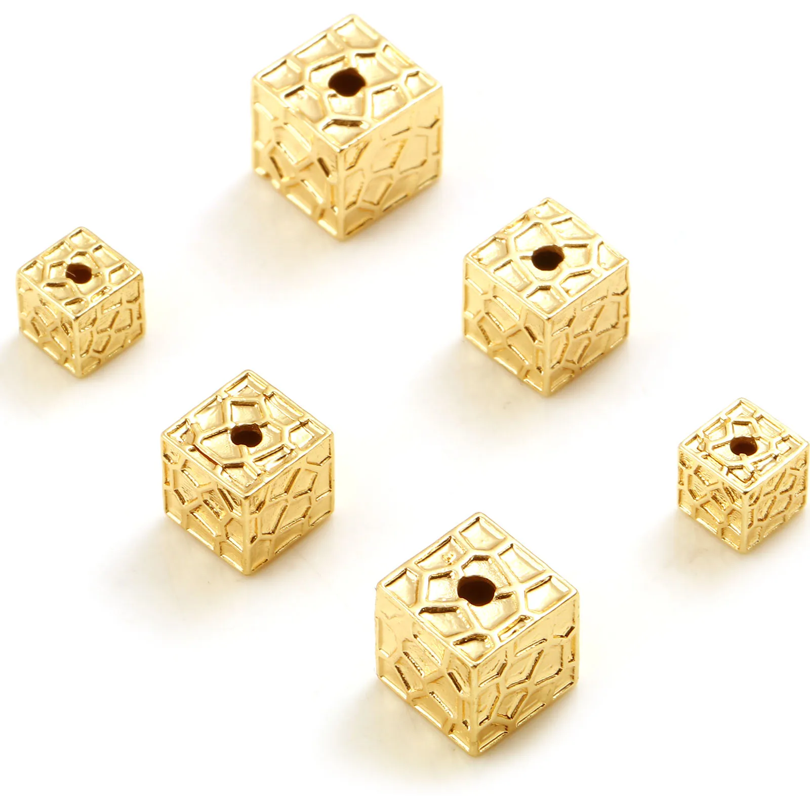 2 PCs Brass 6mm/8mm/9mm Beads 18K Real Gold Plated Square Geometric For DIY Necklace Bracelet Jewelry Making