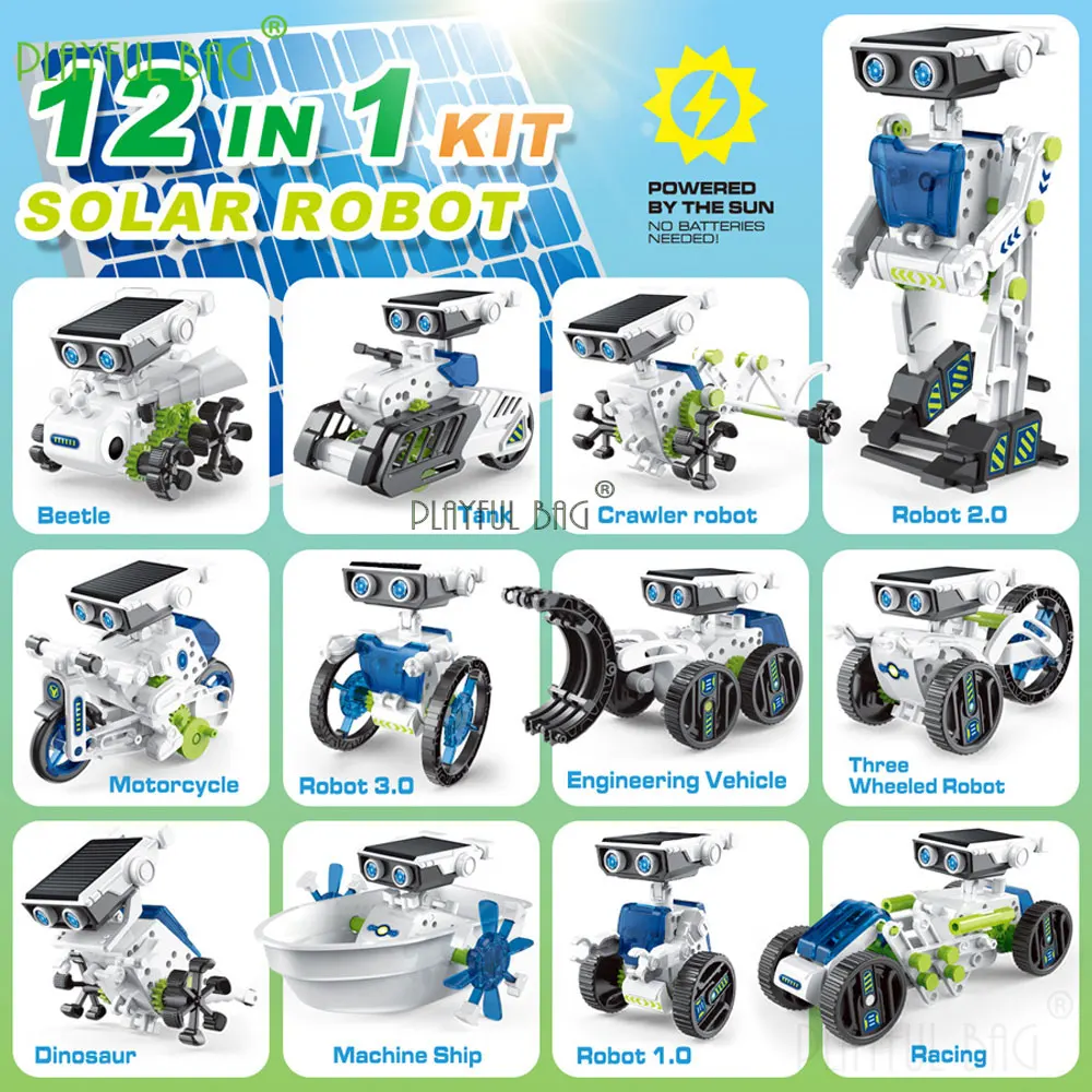 DIY ประกอบของเล่น 12 ใน 1 พลังงานแสงอาทิตย์หุ่นยนต์ไฟฟ้าของเล่นสร้างสรรค์วิทยาศาสตร์การศึกษา Solar Powered STEM Building ชุดเด็กของขวัญ VG223