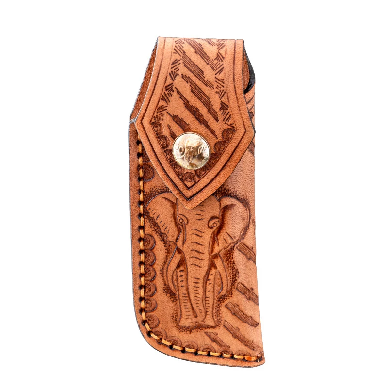 Rindsleder geschnitzte EDC Messerabdeckung multifunktionale handgemachte Messer Lederabdeckung Outdoor tragbare Klappmesserhülle, 1 Stück