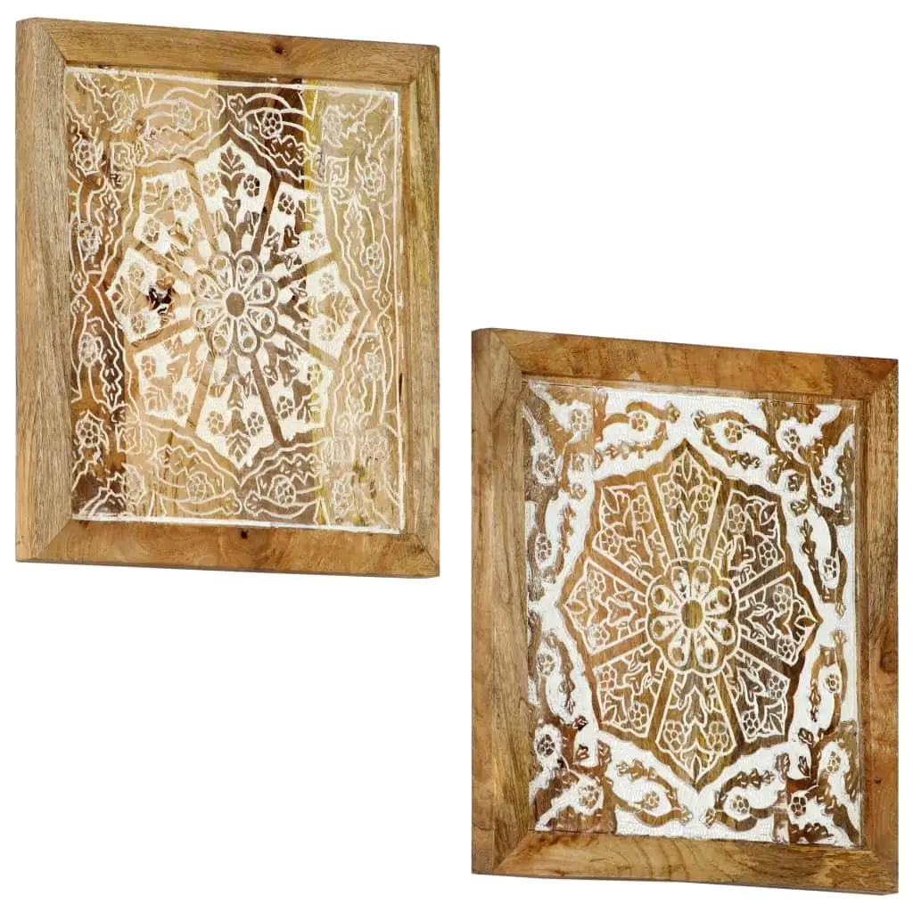 2 pcs Hand-Carved Wood Wall Panels – Solid 15.7x15.7x0.6 Decorative Art