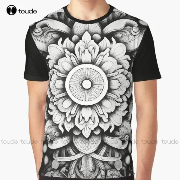 Ornate Mandala Black And White Graphic T-Shirt Digital Printing Tee Shirts Streetwear Xxs-5Xl New Popular Unisex Christmas Gift