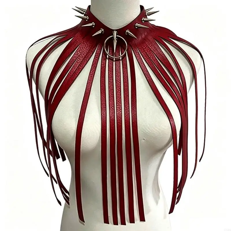 Gothic Costume Neckpiece with Embossed-Look PVC and Long Fringe 6XDA