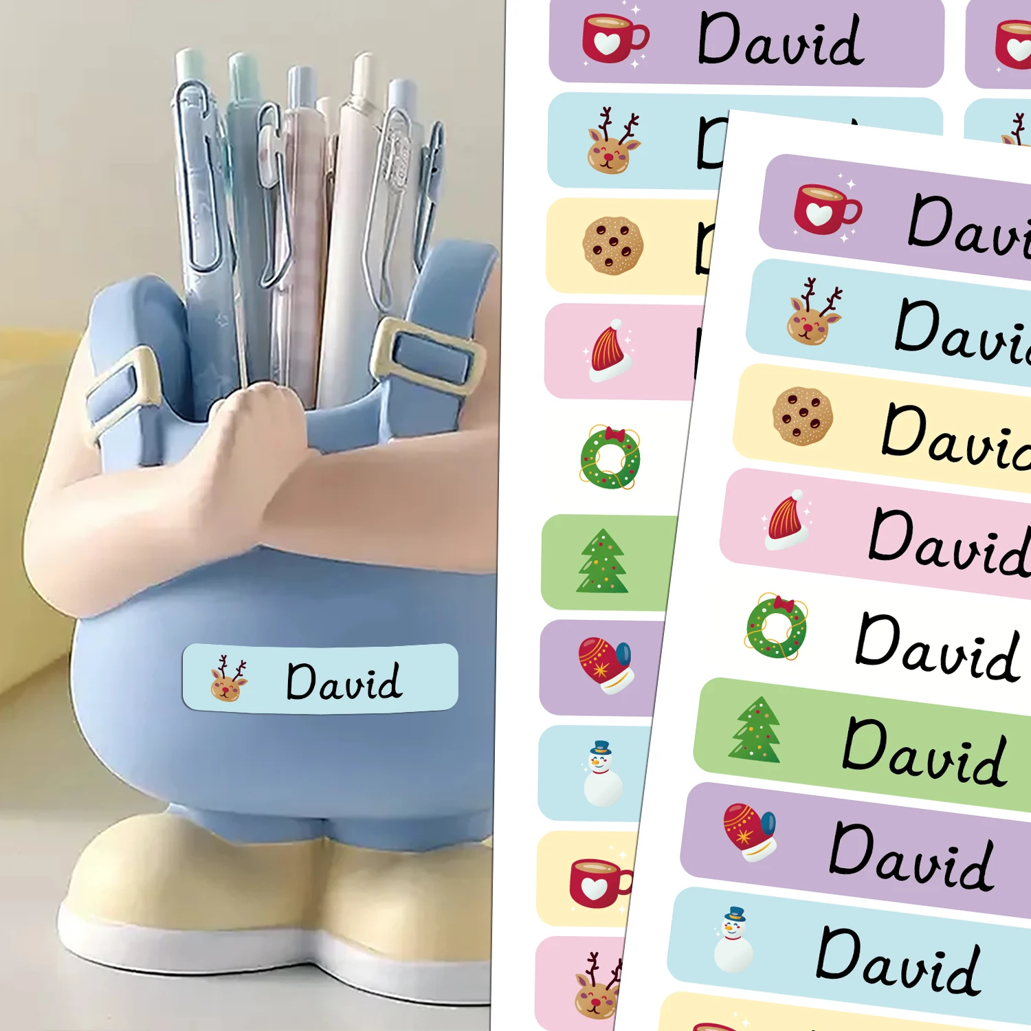 Personalization Customized Name Tags Christmas Stickers Waterproof Labels For Kids Supplies Multilingual Design Diy Crafts