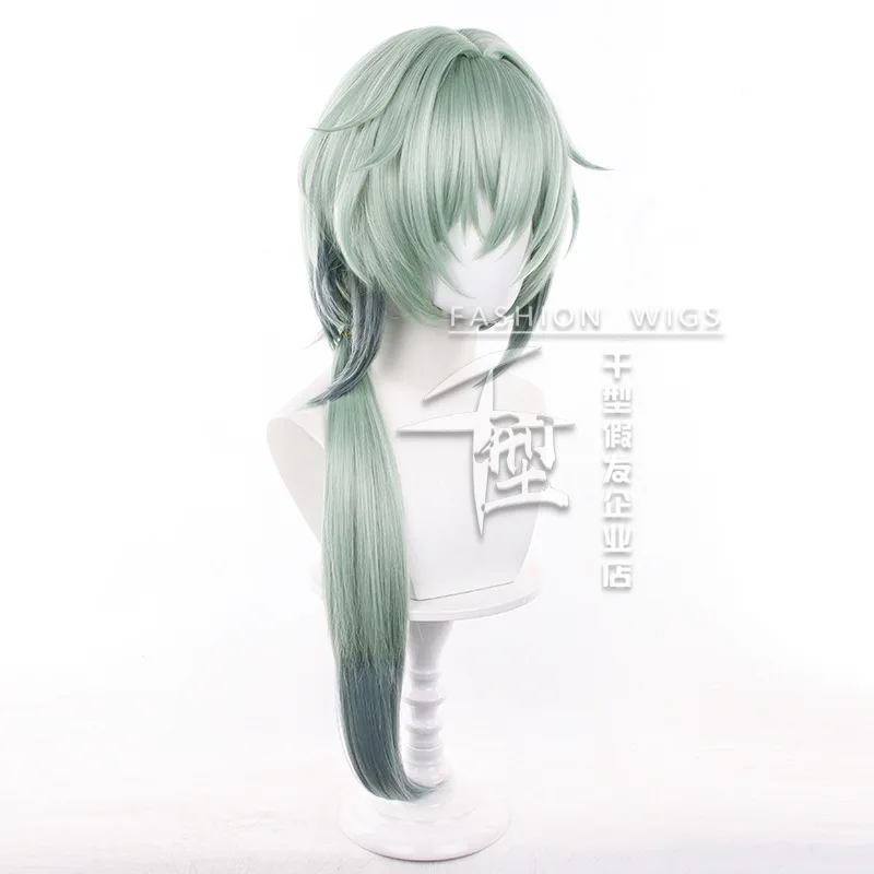 هونكاي ستار السكك الحديدية أنكسا شعر مستعار تأثيري Anaxagoras تأثيري الأخضر طويل ذيل حصان مقاومة للحرارة الباروكات الرجال ورثة كرنفال اللعب الدعامة