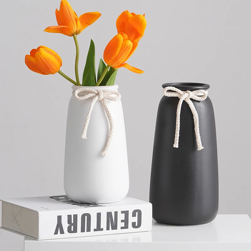 

Simple Nordic white ceramic decorative items - dried flower vase for living room and dining table - home decor piece - flower ar