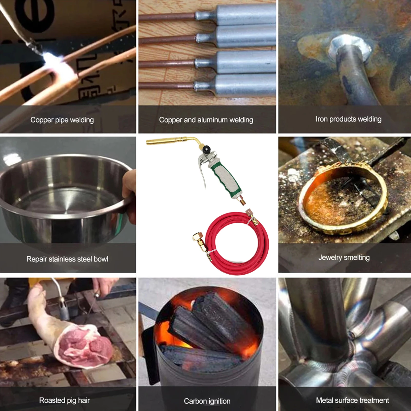 Germany Style Liquefied Gas Welding Gun Double Switch Portable MAPP Flamethrower Spiral Flame with 1.6m Rubber Hose for Barbecue