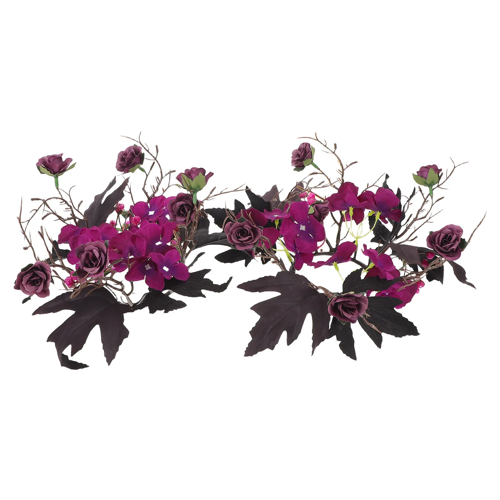 2Pcs Small Halloween Ring Wreath Floral Gothic Design Pillar Holder Wreath for Dinner Table Centerpiece Fall Home