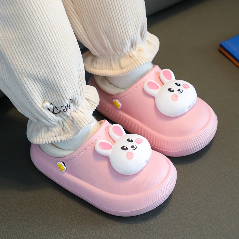 Winter Children\'s Cotton Shoes Indoor Waterproof Plush Warm Slippers Cute Bunny Plush Cotton Shoes