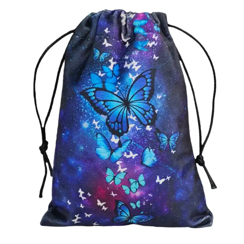 Tarot Storage Bag Drawstring Bag Butterfly Pattern Crystal Stone Pouch Bag Dice Holder