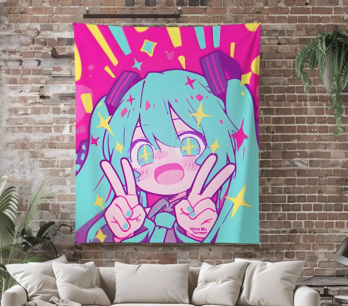 Anime Fleece Wandteppich, Anime Wandteppich Überwurf, Manga Home Decor, Vintage japanische Anime Wandkunst, Weihnachtsgeschenk für Miku Fan
