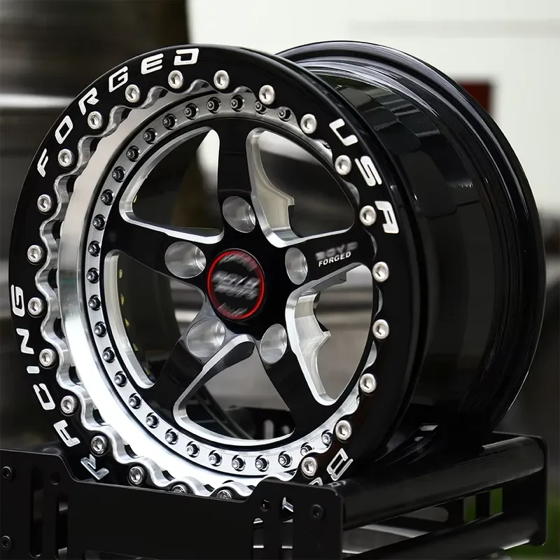15x11 15x12 17x11 5x115 5x120 Forged Drag Beadlock Wheels Black Center Polished Shell for Challenger Demon CTS-V Commodore