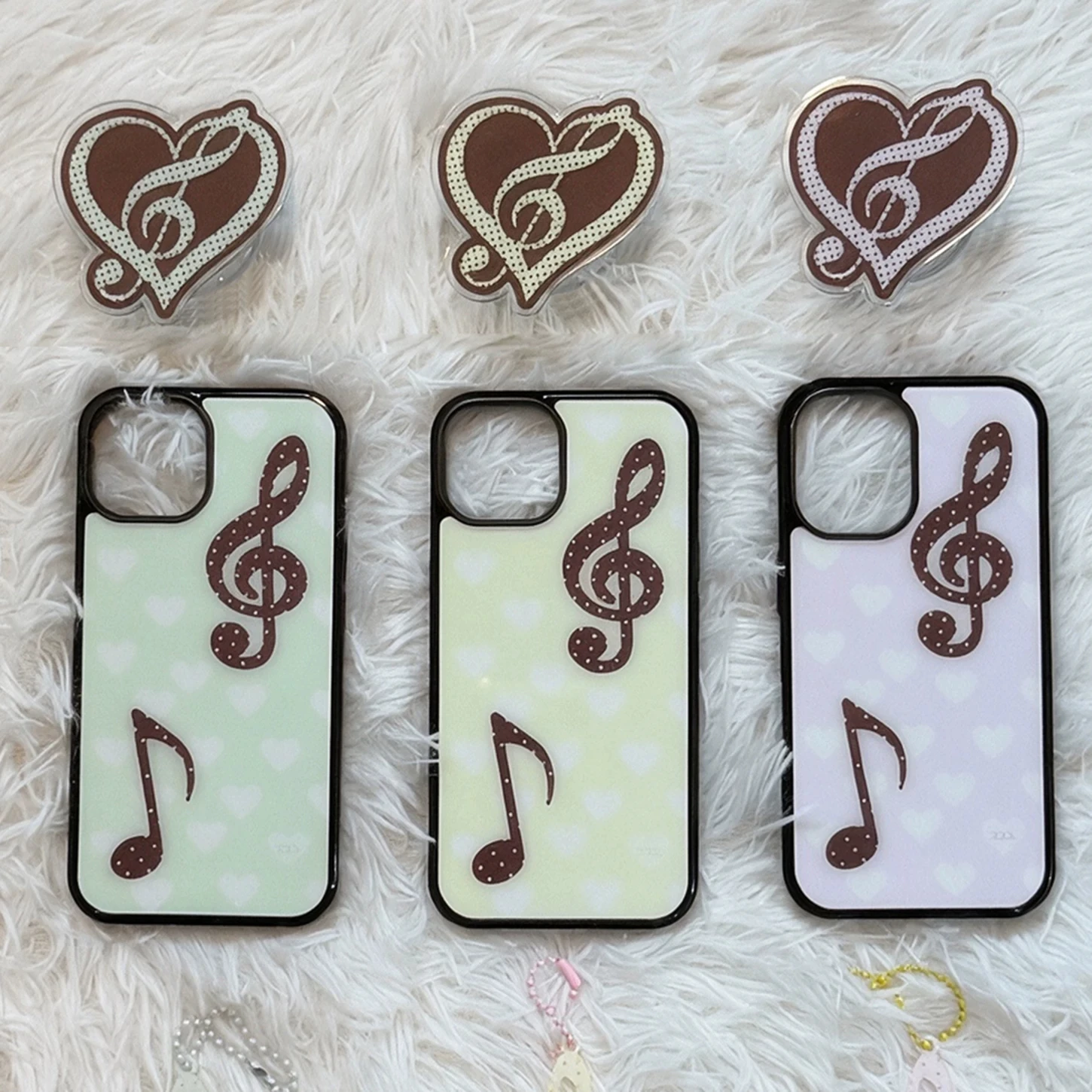 Coque de téléphone coréenne à pois chocolat et notes de musique pour iPhone 18 17 16 15 14 13 12 11 Pro MAX Plus 17air, avec pare-chocs en verre
