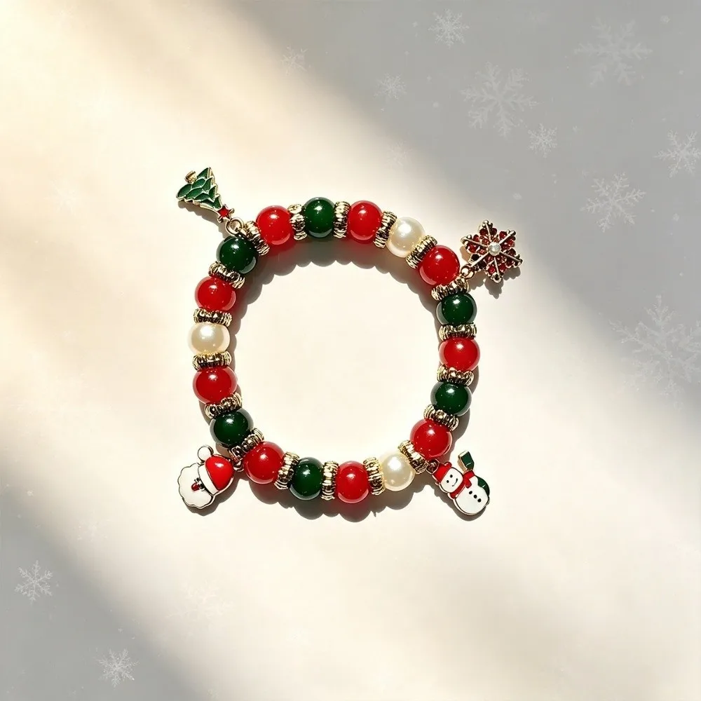 Snowman Beaded Christmas Bracelet Snowflake Christmas Tree Beaded Bracelet Santa Claus Red&Green Charm Bracelet Holiday Party