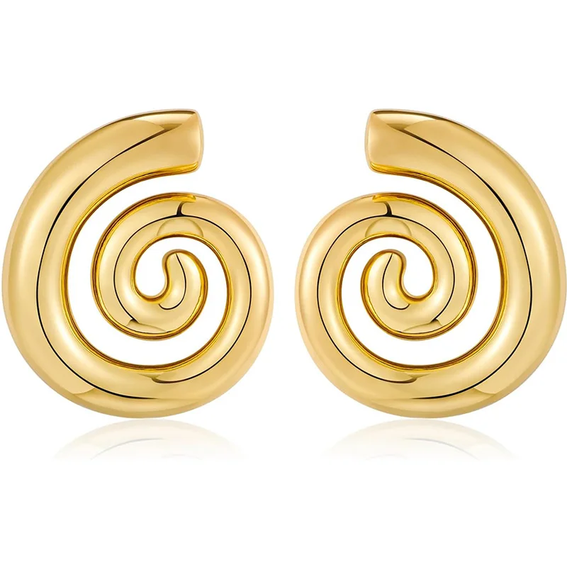 Spiral Studs Earrings for Women 18K Gold Plated Fashion Wavy Textured  Earrings Jewelry for Teen Girls