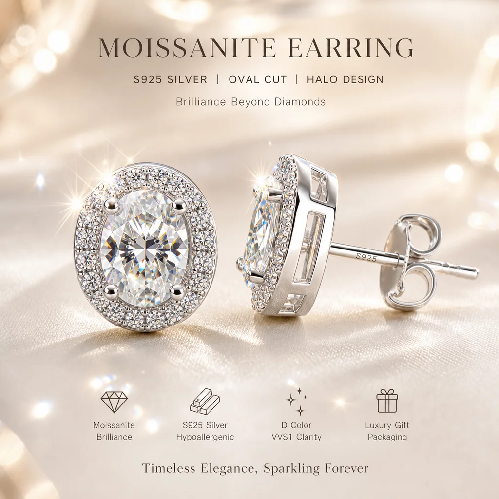 0.5~2.0ct Oval Shape Moissanite Earrings 925 Silver with GRA Certificate Fashionable Wedding Jewelry Bridal Anniversary Gift