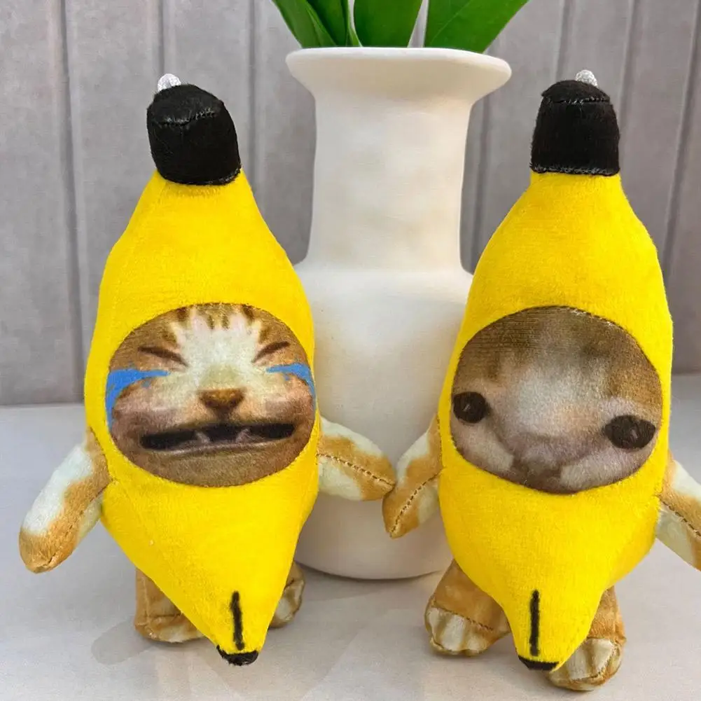 

Cute Happy Crying Banana Cat Plushie Pendant Keychain Cat Plush Toy Funny Car Bag Key Chain Keyring Accessories Kids Gifts