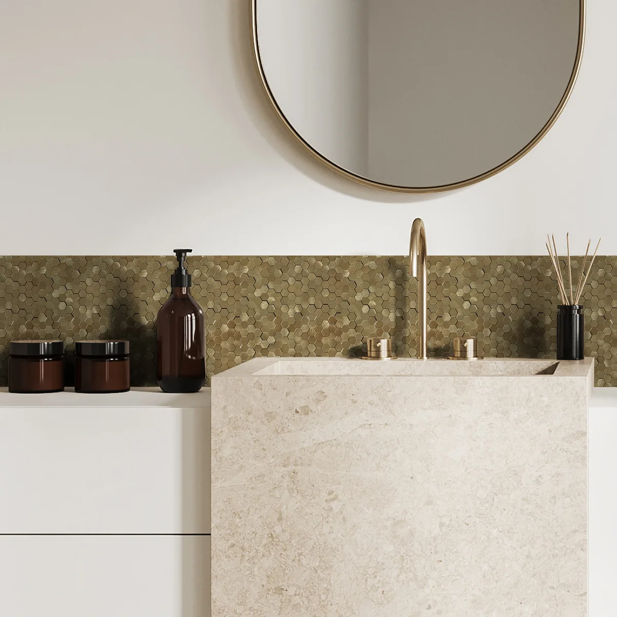 1-3pc Self-adhesive Luxury Wallpaper 3D Kitchen Bathroom Mosaic Tile Stickers Hexagon Mosaic Living Room Background Wall Sticker