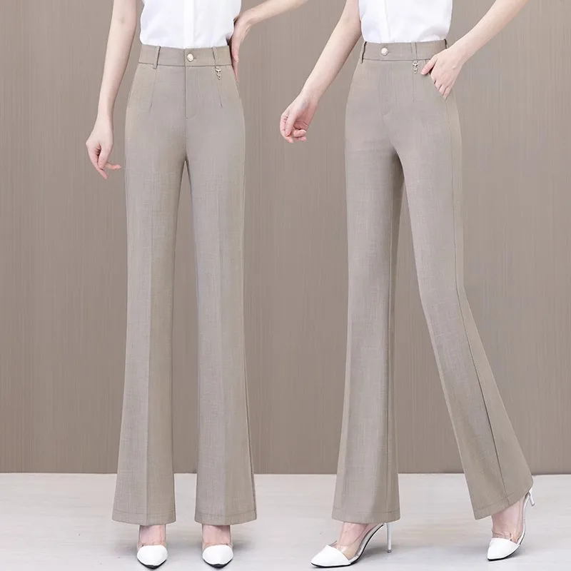 سراويل واسعة للنساء صيفية عالية الخصر مستقيمة ورقيقة أنيقة للتخسيس بدلة غير رسمية سراويل واسعة #1