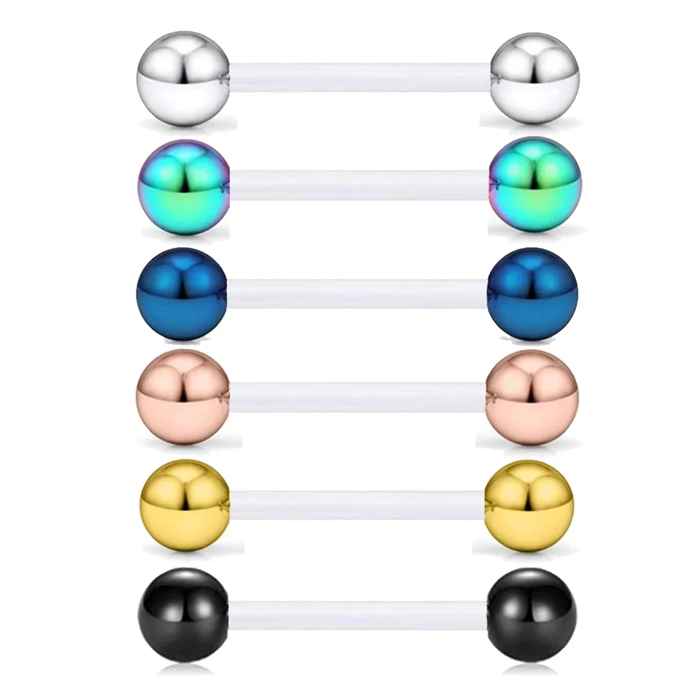 2PCS 14G Silicone Bar Surgical Steel Ball Barbell Tongue Ring Stud Piercing Pin Fashion Jewelry 12mm 14mm 16mm 18mm