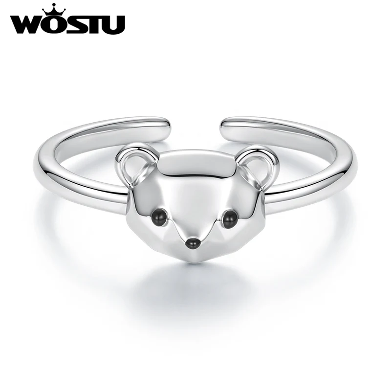 WOSTU Love Bear – bague ouverte pour femmes, hypoallergénique, plaqué platine, design origami, anneaux animaux, cadeau d'anniversaire pour fille