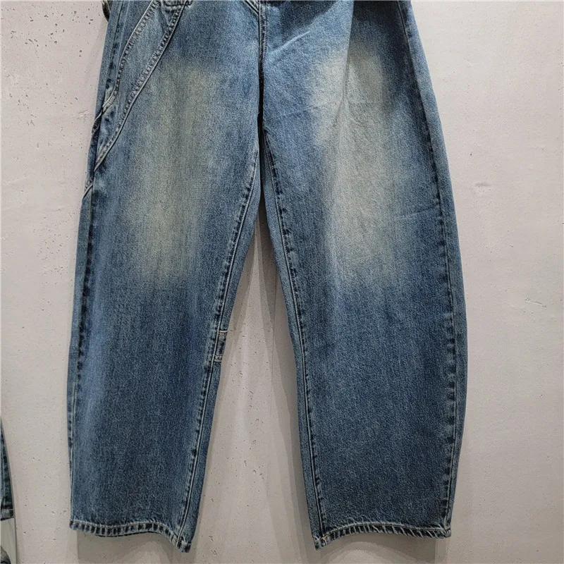SuperAen 2026 Autumn New Design Fake Two-Piece Denim Pants Women's High-waist Retro Oversize Loose Long Wide Leg Pants
