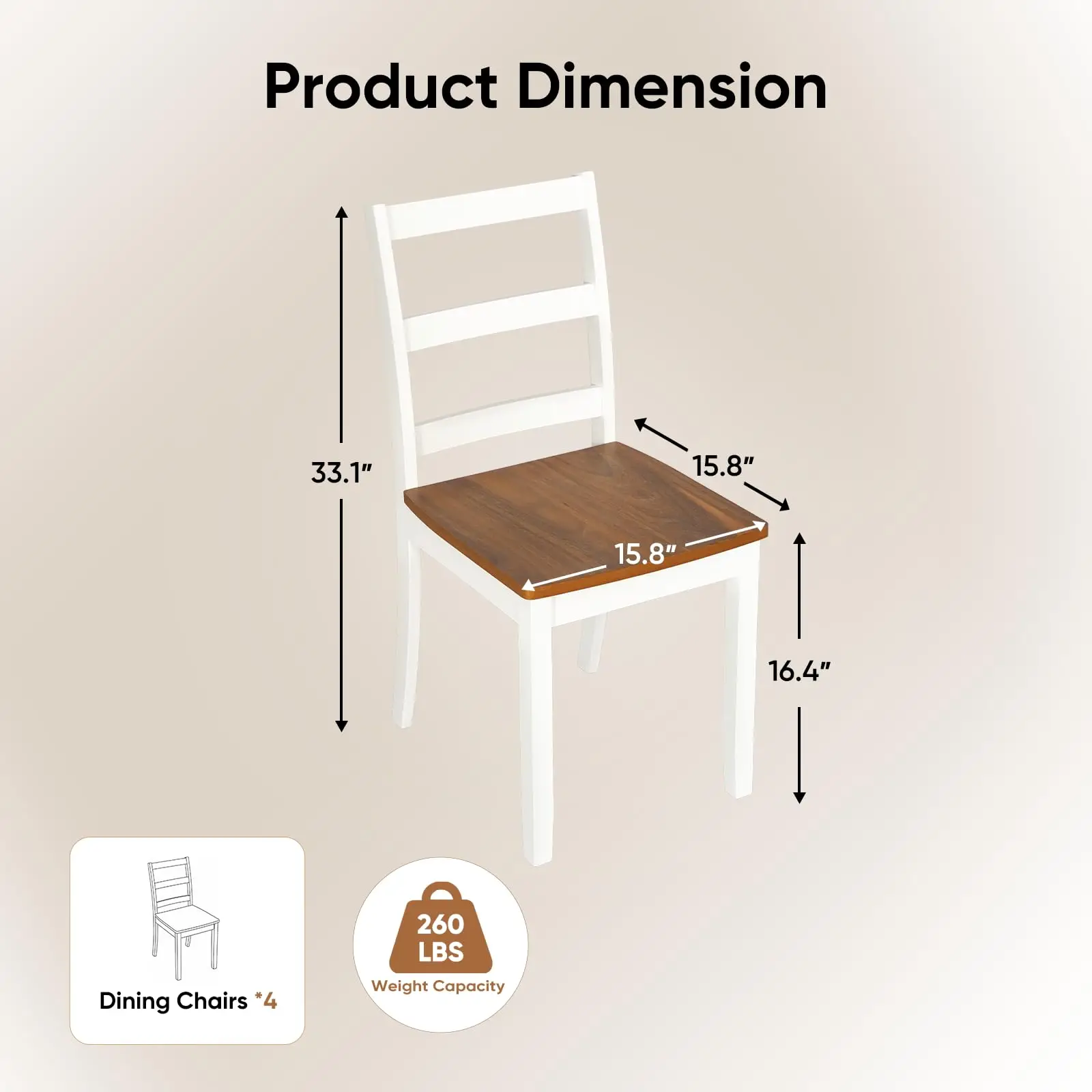 Farmhouse Dining Chairs Set of 4, Two-Tone Wooden Kitchen Chairs